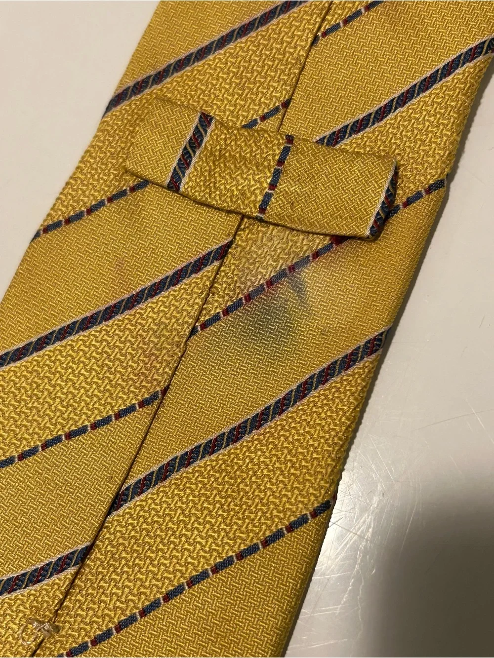 Brioni Gold Tie with Navy Diagonal Stripes